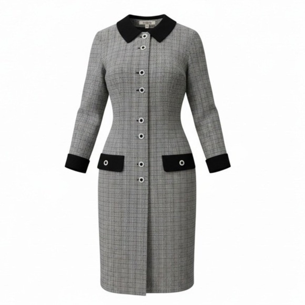 60s Vintage Tweed Mod Shift Dress Black White Plaid Office Retro Size 4